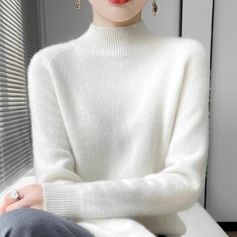 Women's Round Neck Double-Ply Pure Wool Sweater - Thickened Plus Size Solid Color Cashmere Knit Pullover