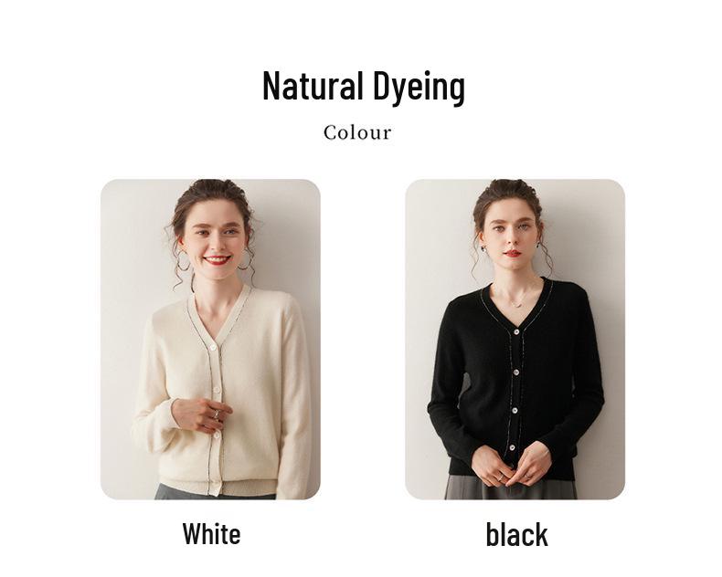 25 Autumn Winter V-Neck Cashmere Knit Color Block Cardigan for Women - Loose Korean Style Sweater Coat