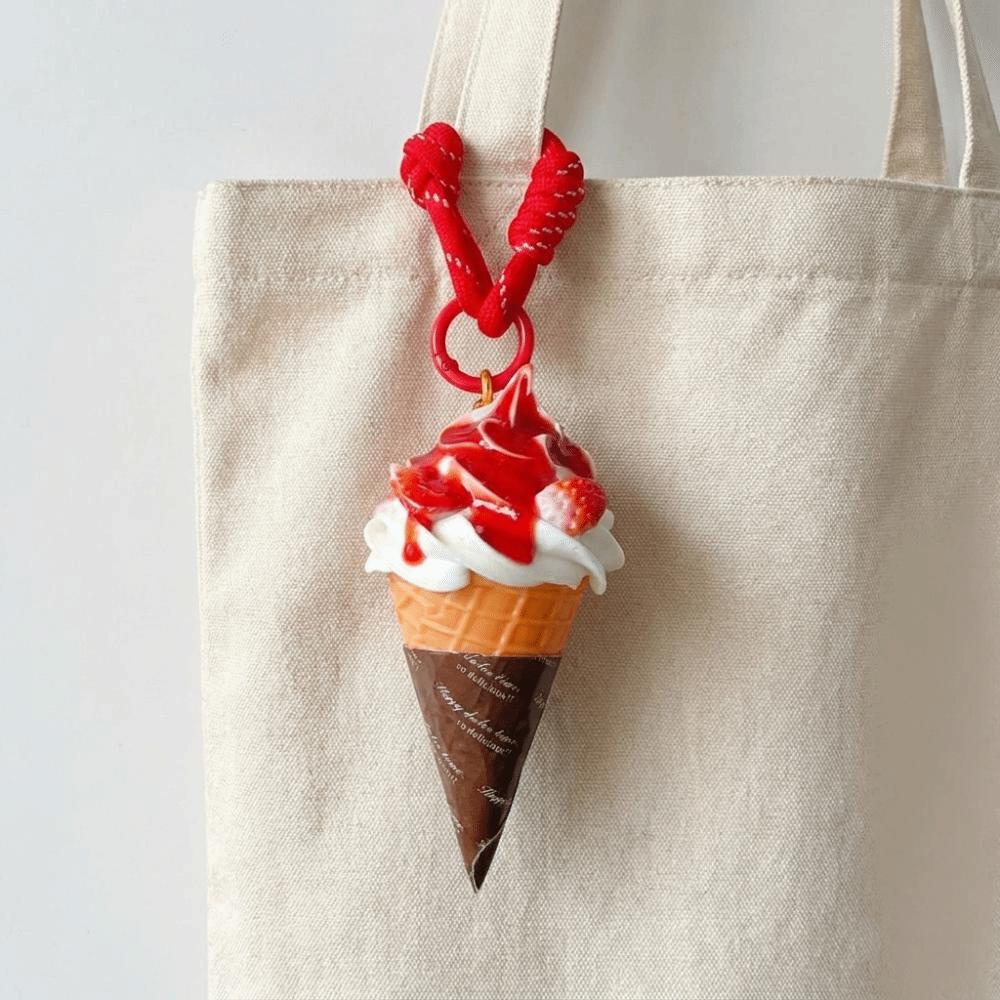 Simulation Ice Cream Keychain Cute Food Shaped Keyring Fashion Ice Cream Key Rings  Holiday Gifts