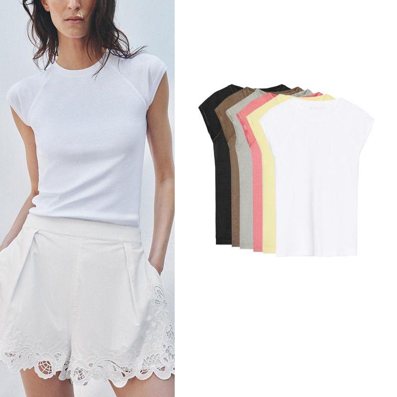 Summer New Product Women's Clothes American Retro Style Washing Effect Cotton round Neck Short Sleeve Simple T-shirt 2335152