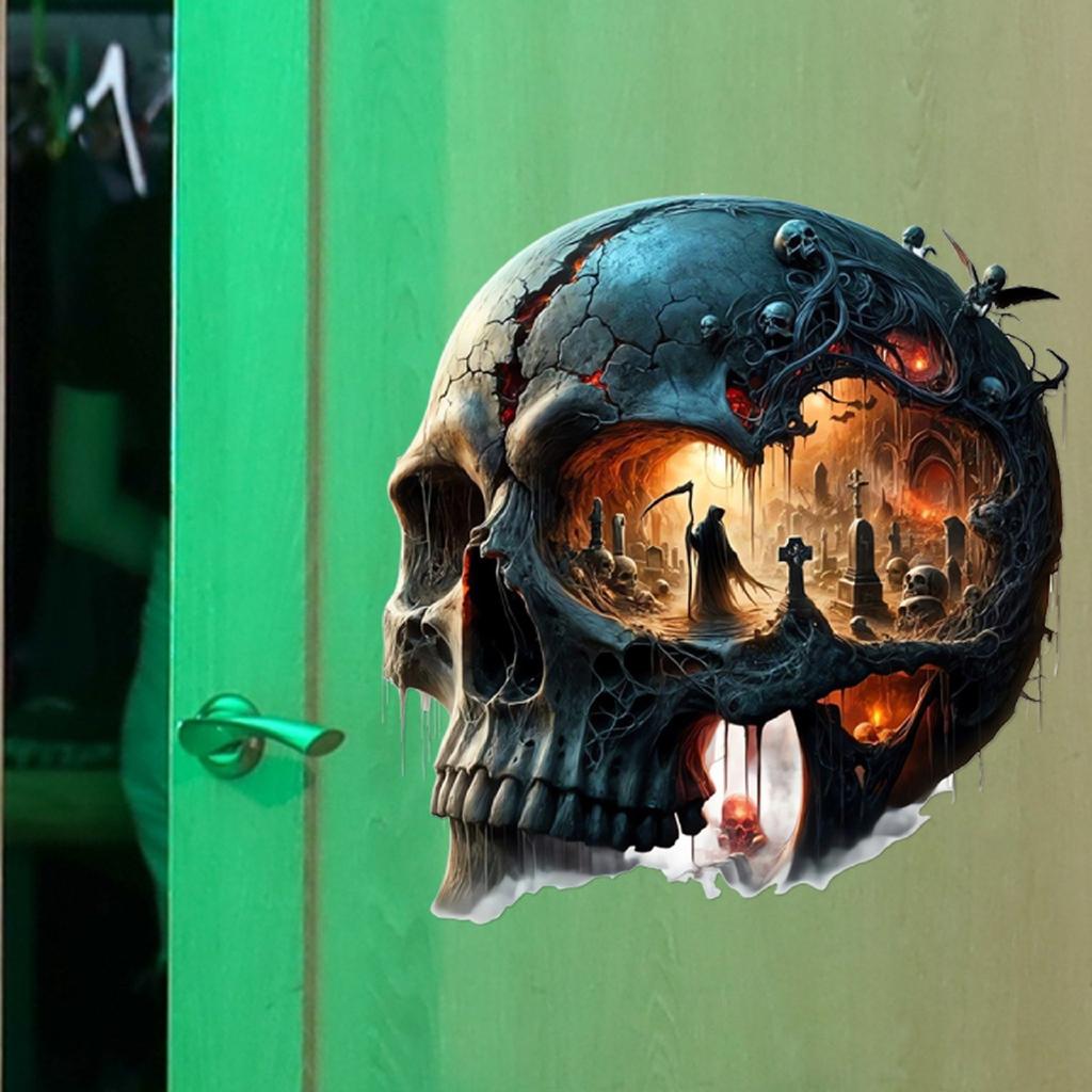 Dark Gothic Style Skulls Wall Stickers, Horror Cemetery Themed Decorative Stickers