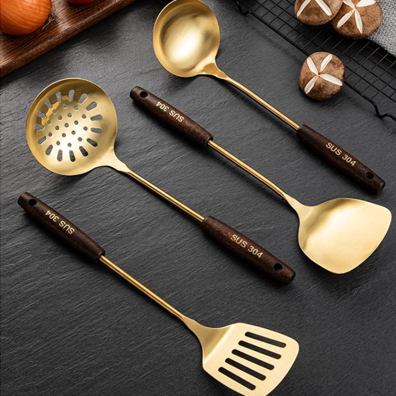 JIN NIANG ZI 304 Stainless Steel Spatula Kitchen Utensils Wooden Handle Frying Spatula Kitchen Utensils