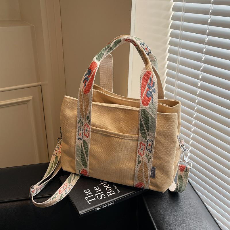 Casual Large-Capacity Canvas Bag, Women'S Fashion Portable Bento Bag, Lunch Box, Simple Messenger Commuter Bag