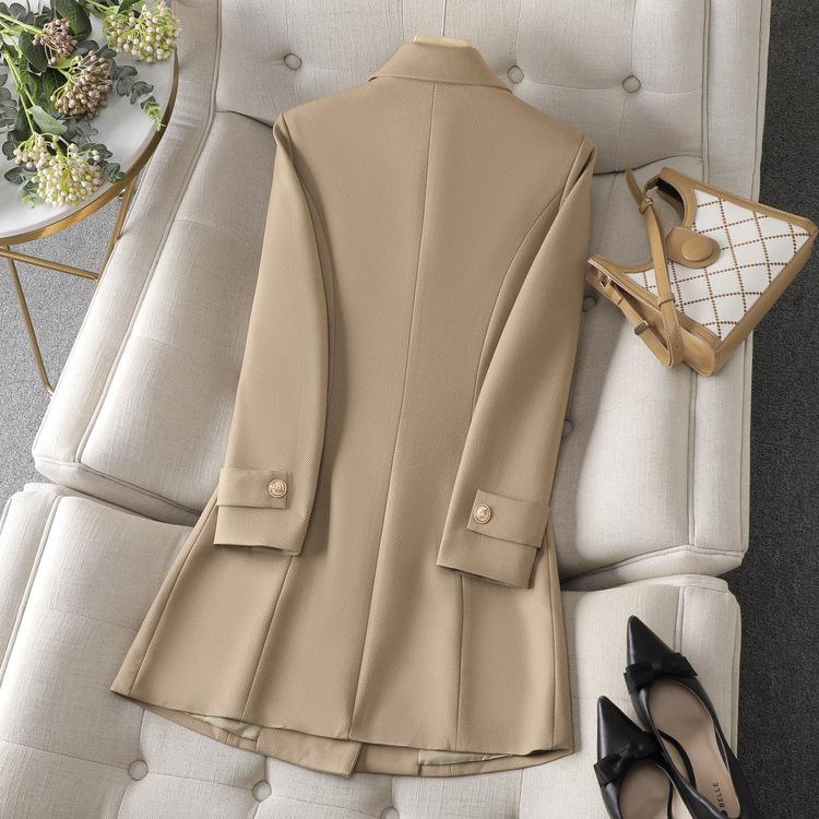 Turn Down Collar Blazers Women Fashion Solid Casual Double Breasted Coats Office Ladies Long Sleeve Jacket