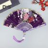 Chinese Style Flower Folding Fan with Tassels Portable Summer Hand Held Cooling Fan Decoration Dance Performance Props Party Costume Accessories