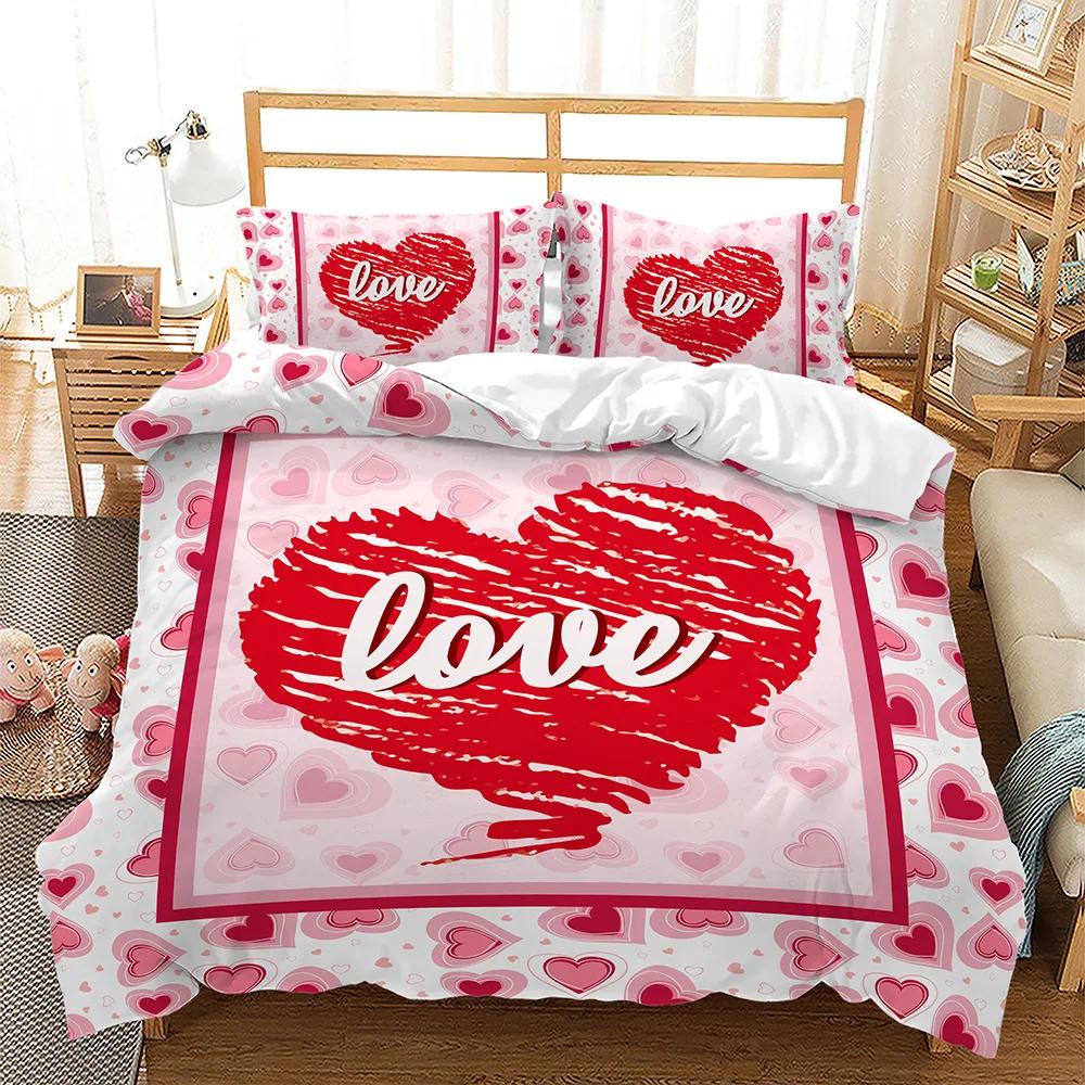 Custom Name 3D Duvet Cover Linen Pillowcases Wedding Decor Twin King Queen Love Heart Valentine's Day Bedding Set