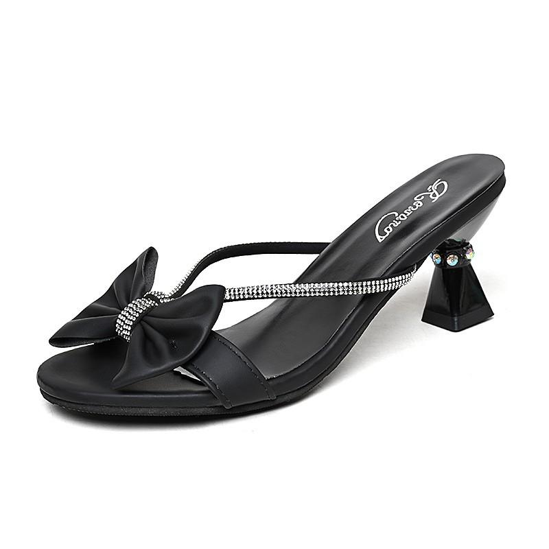 Sommer 2025 neue Damen Schleife Strass Design exquisit modisch hochhackig vielseitig zehenfrei lässig coole Pantoletten