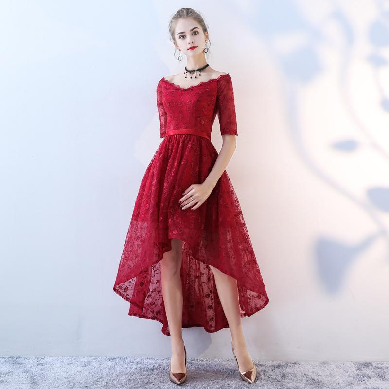 

New spring black lace long evening dress temperament slim host model dress XXXL бордовий