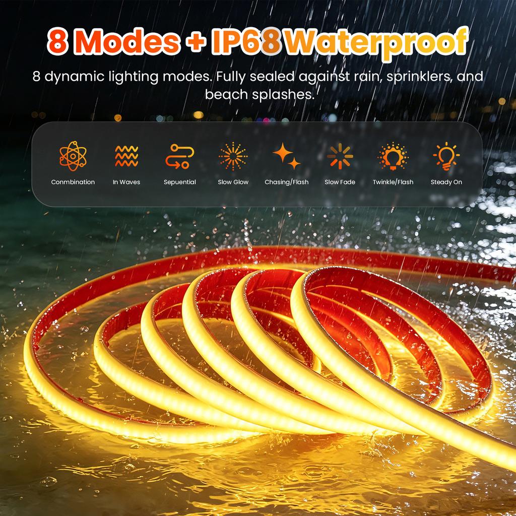 IP68 Solar Powered COB LED Neon Strip Light 24V 320LEDs/m High Density Flexible Ribbon Remote Control 1-10m Outdoor Garden Lamp