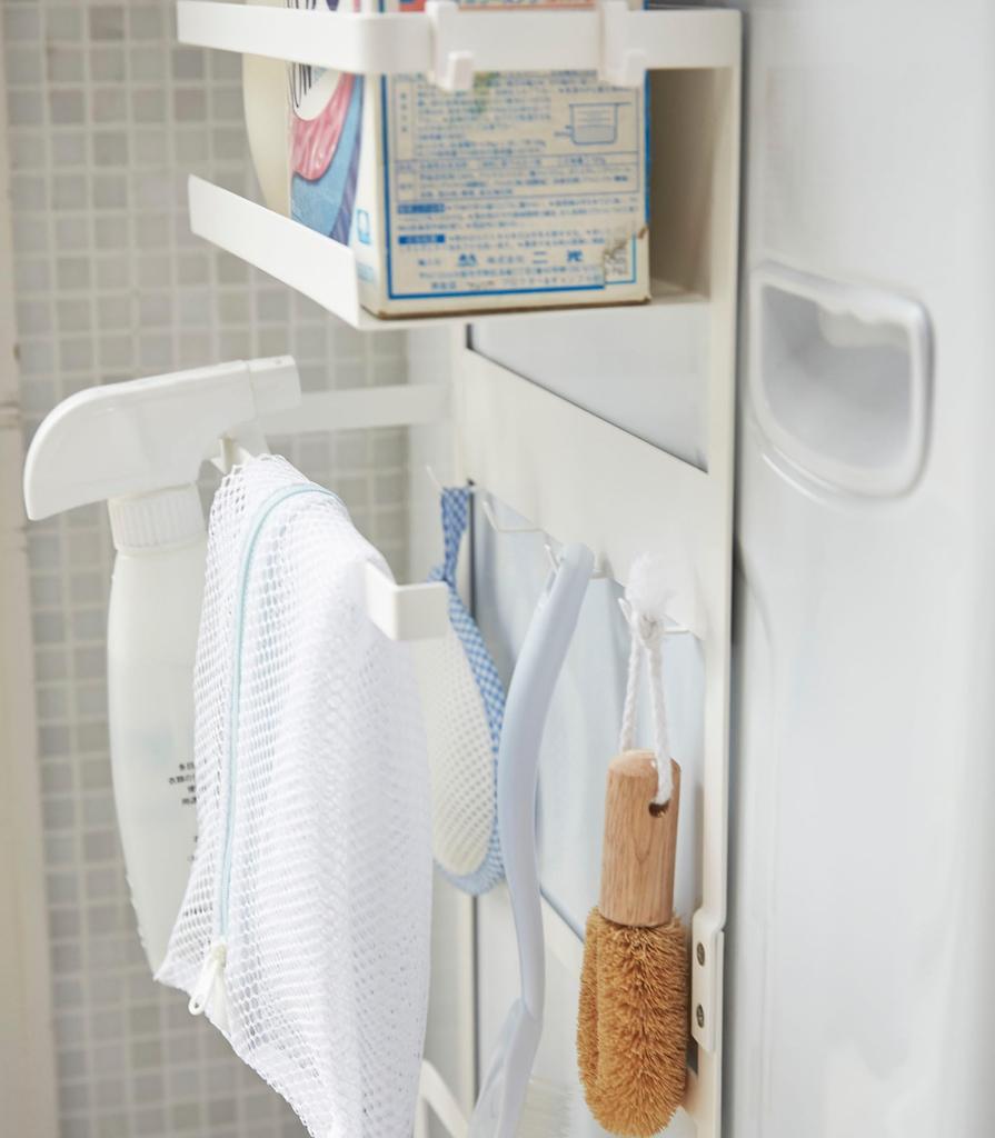 Yamazaki Washing Machine Side Magnetic Storage W28 x D11 x Plate Laundry Laundry 3309 (Yamazaki Industries) Rack, White, Approx. H67cm, Design, Rack,