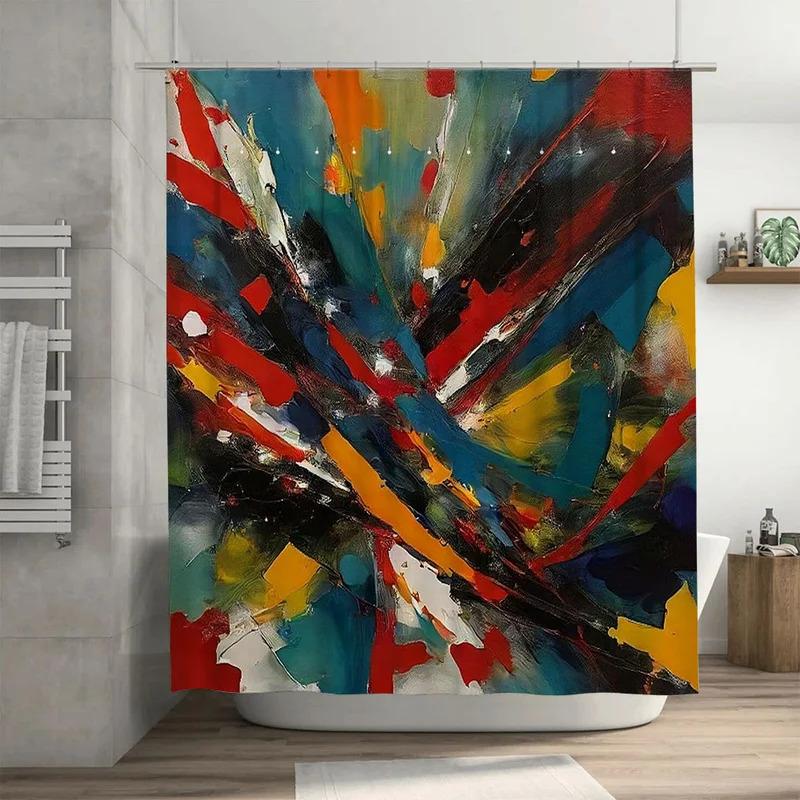 HBU23Modern Bathroom Decor Shower Curtain Fabric Waterproof with Abstract Art Print Blue Red Yellow White Black Design for HFu7$