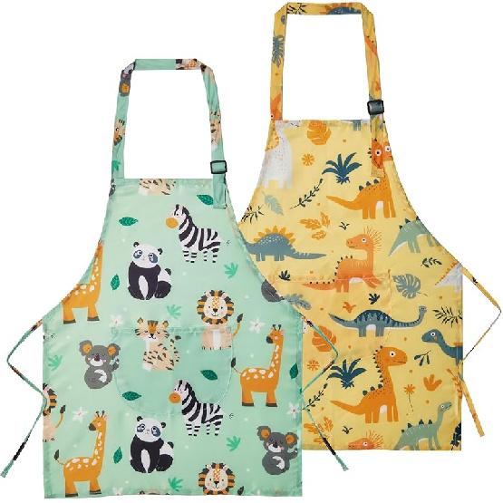 Lictin 2 Pack Kids Apron Girls Boys for Cooking, Waterproof Art Apron with Pockets for Kids Painting Cooking Baking Animals