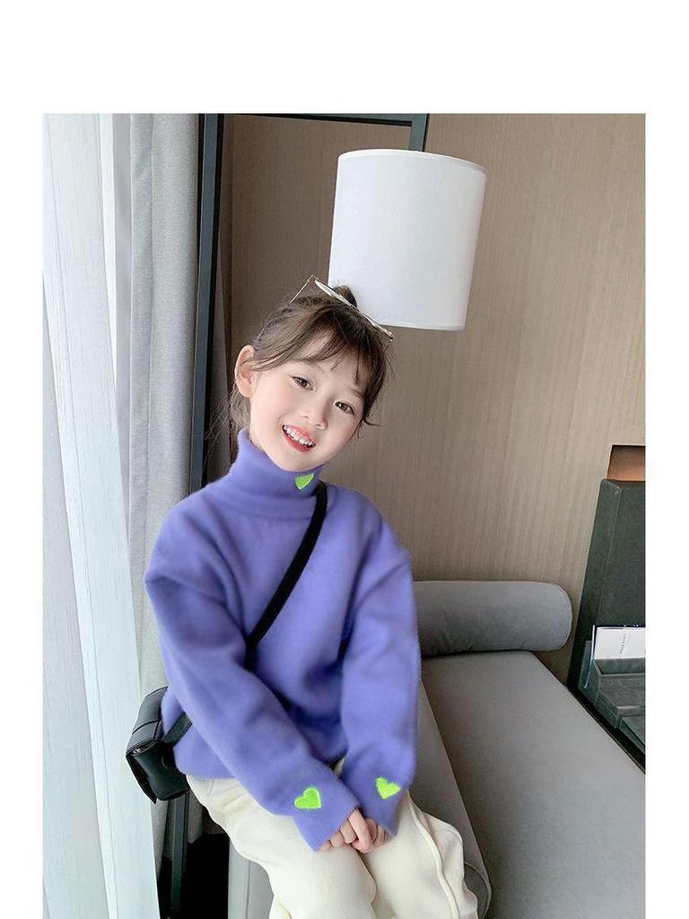 Girls' High Neck Thermal Top - Autumn/Winter Long Sleeve, Plus Velvet, Warm Base Layer