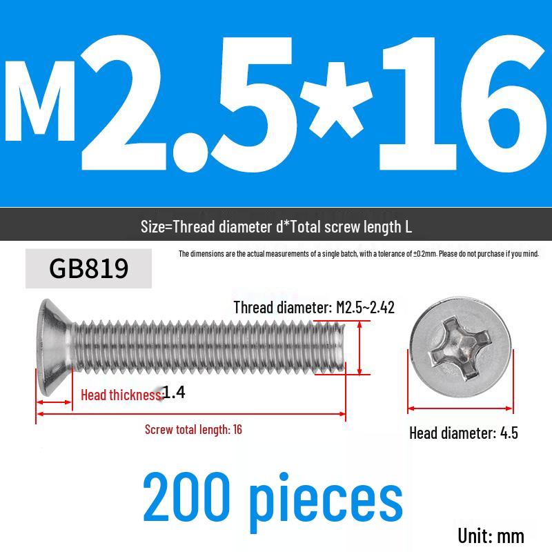 304 Stainless Steel Phillips Flat Head Countersunk Machine Screw (Sizes: M2, M3, M4, M5, M6, M8, M10)