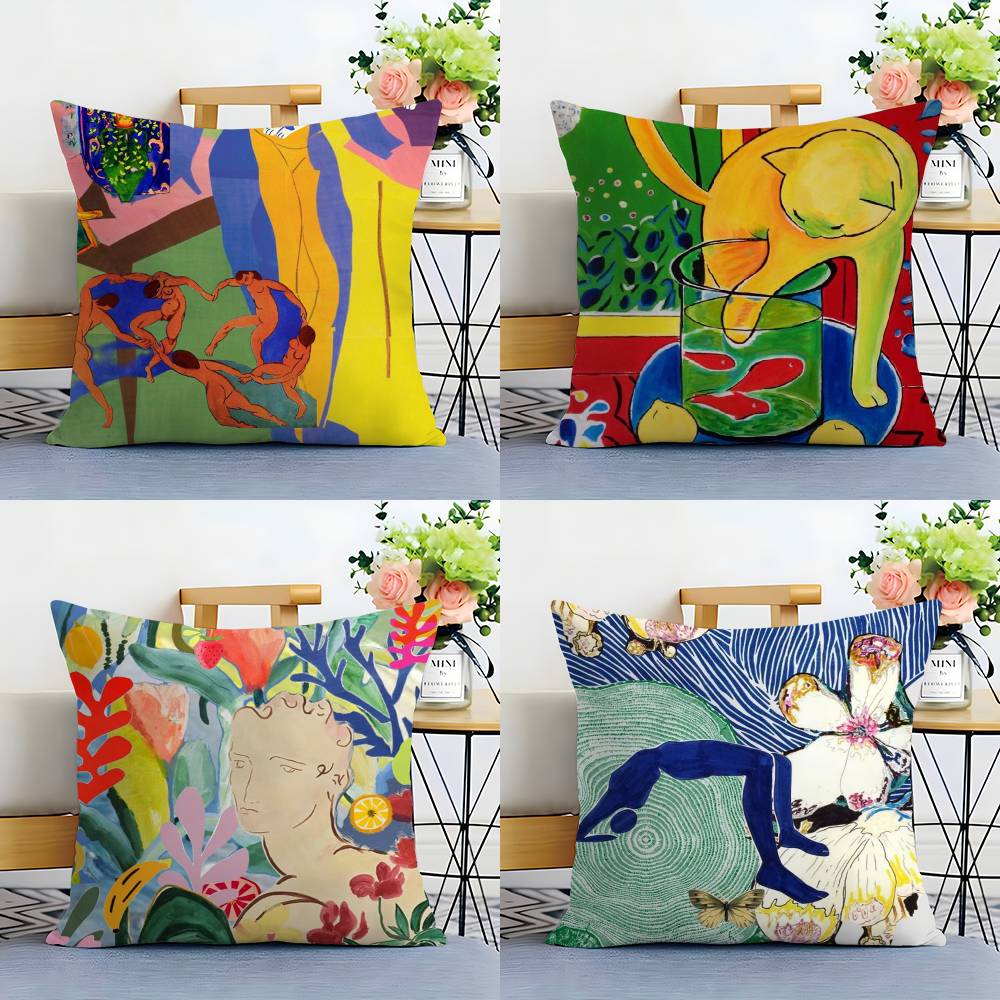 H-Henri M-Matisse Painting Pillow Case Home Double-Sided Printing Short Plush Colorfast Microfiber Cushion Cover