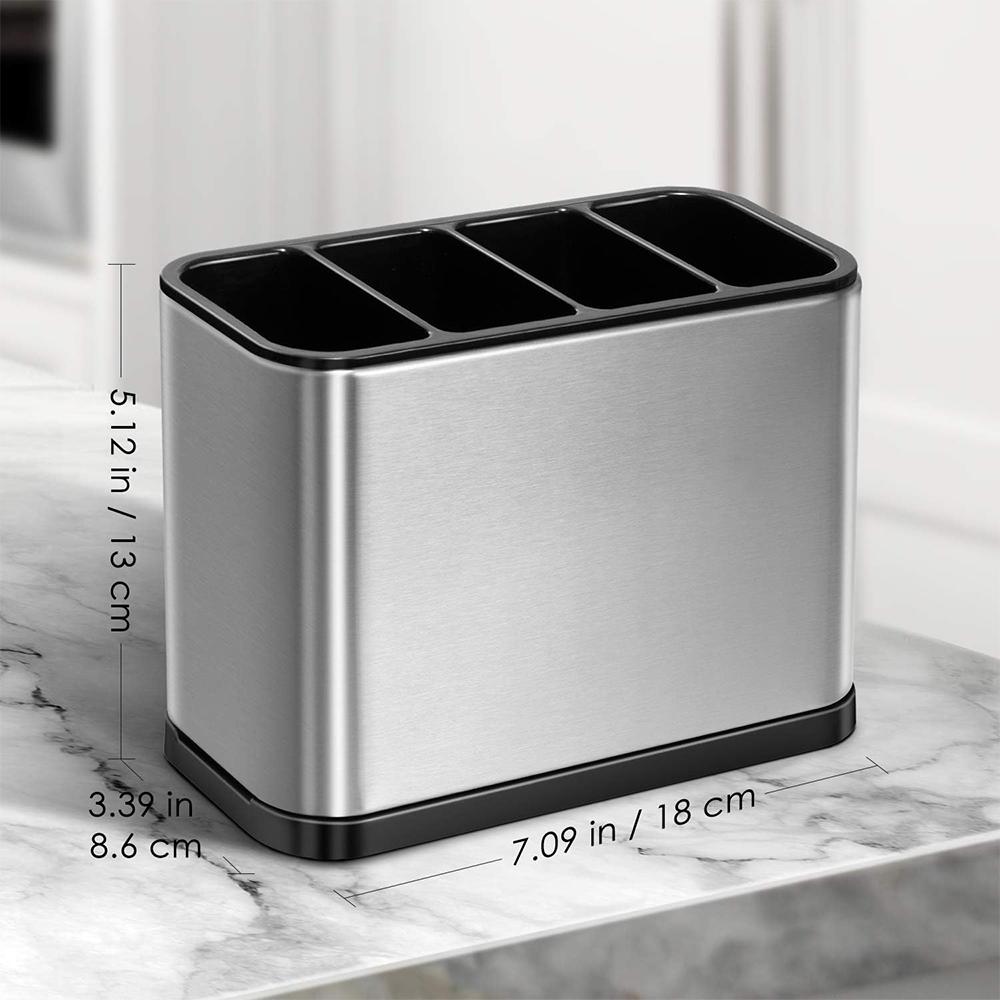 LMETJMA Silverware Caddy Cutlery Organizer Stainless Steel Utensil Drying Rack Flatware Holder with 4 Divided Compartments