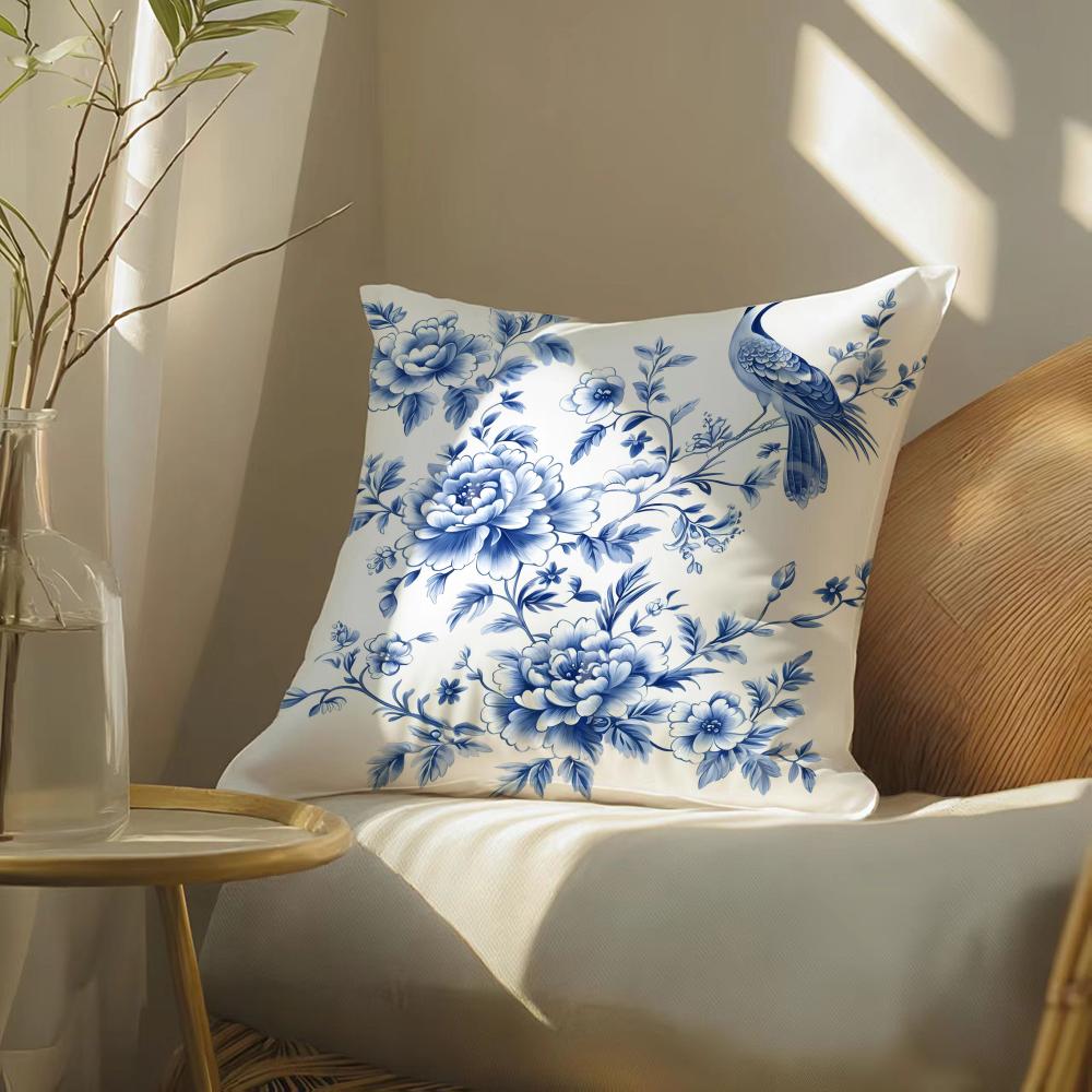 Classical Aesthetics Blue White Porcelain Pillow Case DoubleSided Plush Sofa Cushion Covers Organic Breathable Invisible Zipper