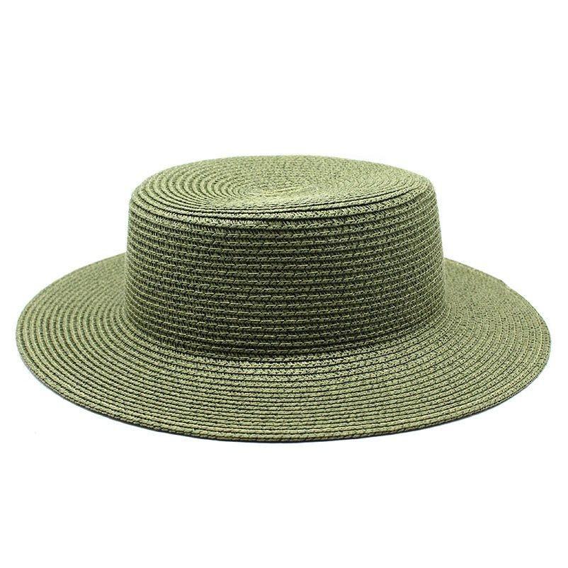 Seaside vacation beach sun protection sun hat green straw hat light board DIY versatile British flat top top top hat