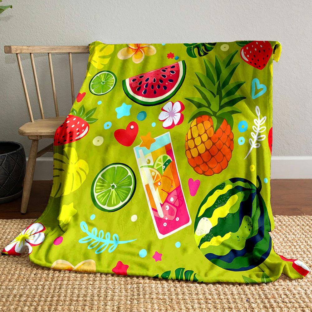 Tropical Fruits and Summer Vibes Patterned blanket, flannel, suitable for all seasons, home decor, warm and cozy