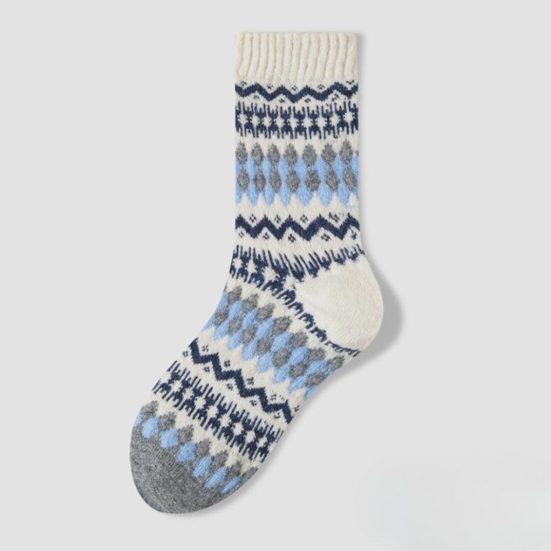 Wool Socks - Children's Vintage Fair Isle Ethnic Style Mid-length Socks for Winter, Thick and Warm Pile Socks