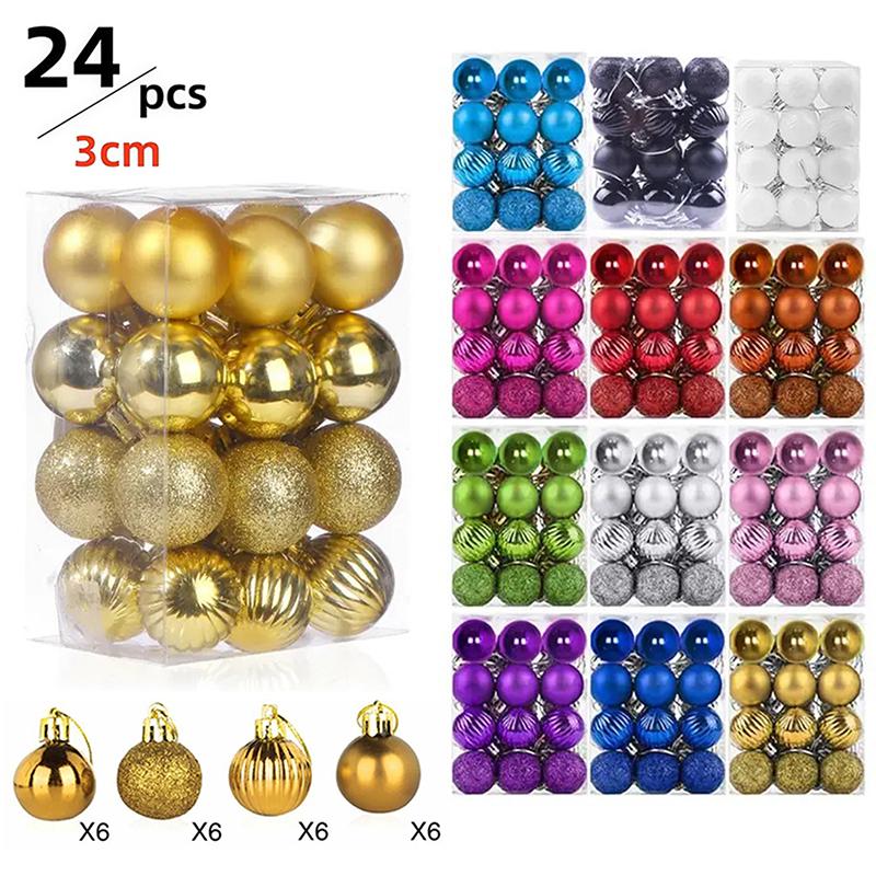 24 Pcs 3Cm Christmas Balls Set Xmas Tree Hanging Pendant Christmas Decoration Home Party Hanging Ornament New Year Decoration