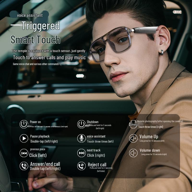 Smart Bluetooth Sunglasses: Double Bridge, Photochromic, Anti-Blue Light, UV Protection, Music and Call Enabled