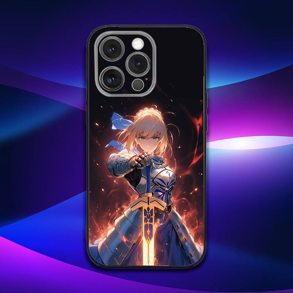 F-Fate Stay S-Saber Night Phone Case For iPhone 16e,16,15,14,13,12,11,Pro,X,XS,Max,XR,Plus,Mini Soft Black Cover
