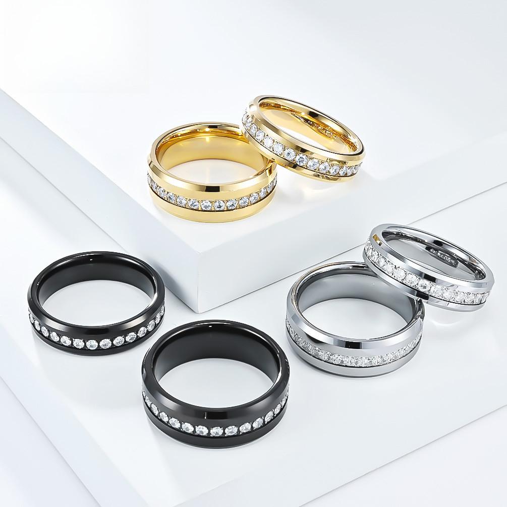 Luxury Minimalist Tungsten Steel Ring – Full Circle Diamond-Cut Wedding Band, Unisex Couple Rings, Modern & Durable Jewelry for Men and Women.