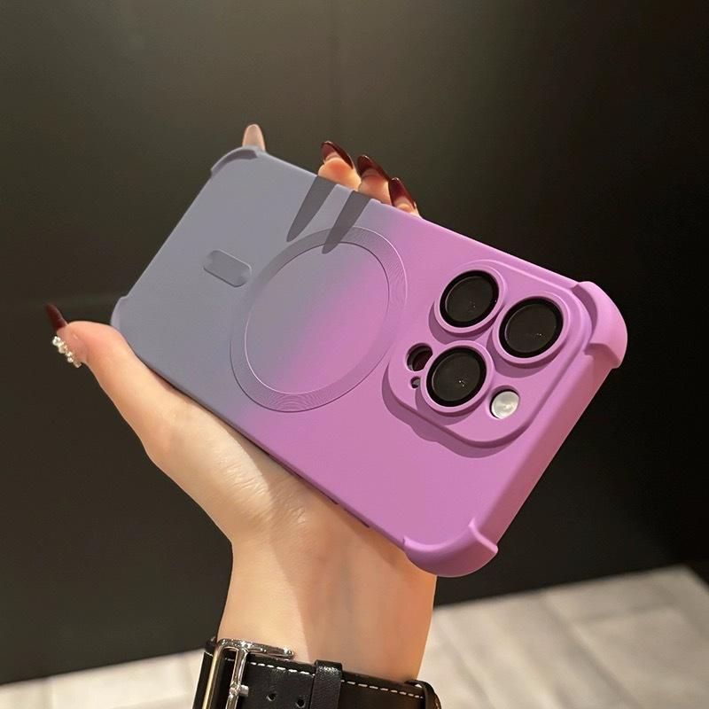 Suitable for Iphone16 Gradient Magnetic Phone Case Four Corner Anti-drop Apple 15ProMax Full Bag Matte Protective Case