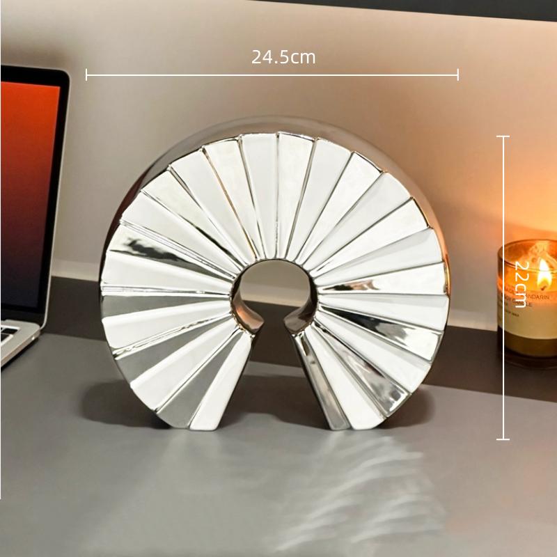 Ceramic Handicrafts Fan-shaped Ornaments Geometric Semi-circular Hollowed-out Sculpture Home Decoration Accessories