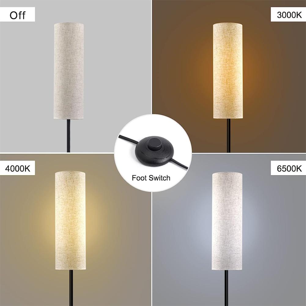 Large LED Floor Lamp With 3 Color E27 Light Bulb 3 Colors Dimmable Reading Light Linen Lampshade Lamp For Bedroom Living Room