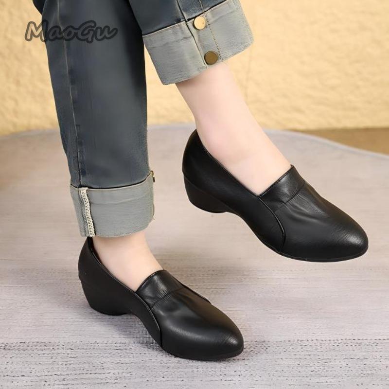 Mittelhohe Pumps Damen zum Hineinschlüpfen Blockabsatz Lederschuhe Vielseitig Bequem Büro Damenschuhe für Damen Tägliches Schuhwerk