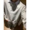 Mens Vintage Fake Two-Piece Knit Shirt Retro Collar Casual Sweater Teens