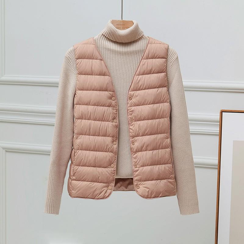Womens Lightweight Down Vest V-Neck Loose Fit Short Plus Size Layering Fall 2025