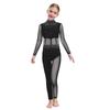 Jenter Danseopptreden Jumpsuit Helkropps Leotard Langermet Mock Neck Mesh Patchwork Nøkkelhullrygg Bodysuit