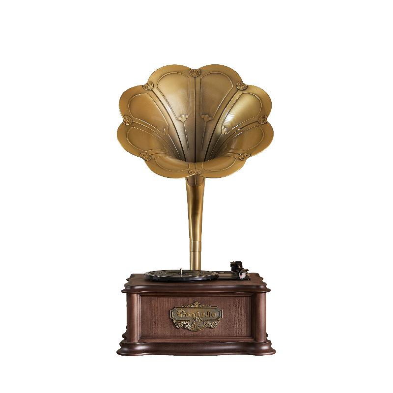Tang Dian European-Style Gramophone LP Record Player - Creative Copper Wood Home Decor Audio Ornament for Living Room