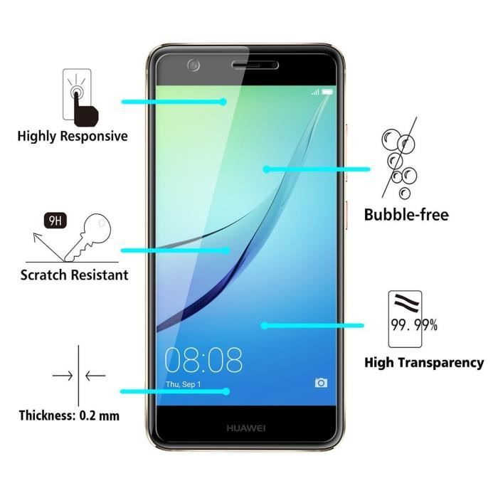 Screen Protector - Phonillico® - Huawei NOVA - 2 Pack - Tempered Glass - Scratch Resistant