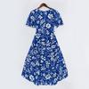 Women's Casual V Neck Short Sleeve Floral Print Dress Lightweight Midi Length Summer Dress with Wrap Style and Flared Hem