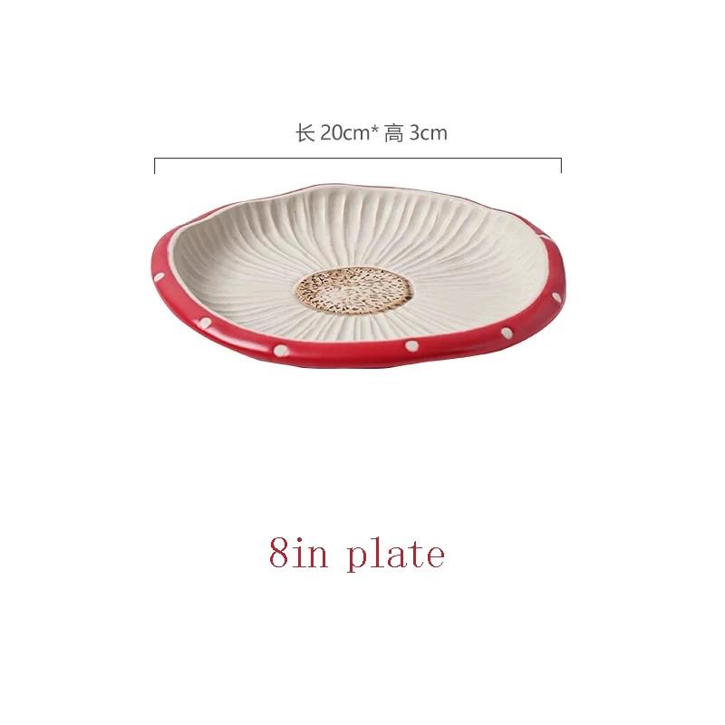 Cute Squirrel Mushroom Ceramic Tableware Set Red Polka Dot Porcelain Teapot Plate Bowl Cup For Breakfast Dessert Home Decor Gift