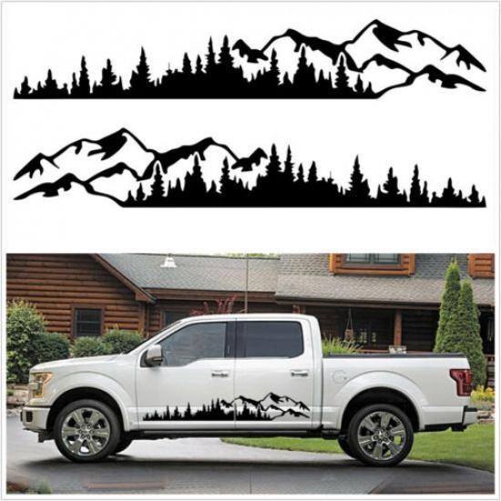 2PCS Car Side Body Tree Mountain Forest Graphic Sticker Vinyl Decal Waterproof