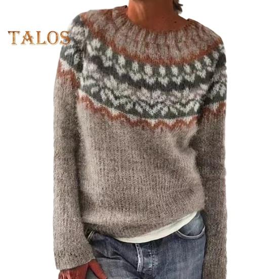 Pullover für Damen, Rundhalsausschnitt, Langarm, Patchwork, farbige Strickoberteile, lockere Passform, elastische, warme Strickwaren für den Alltag