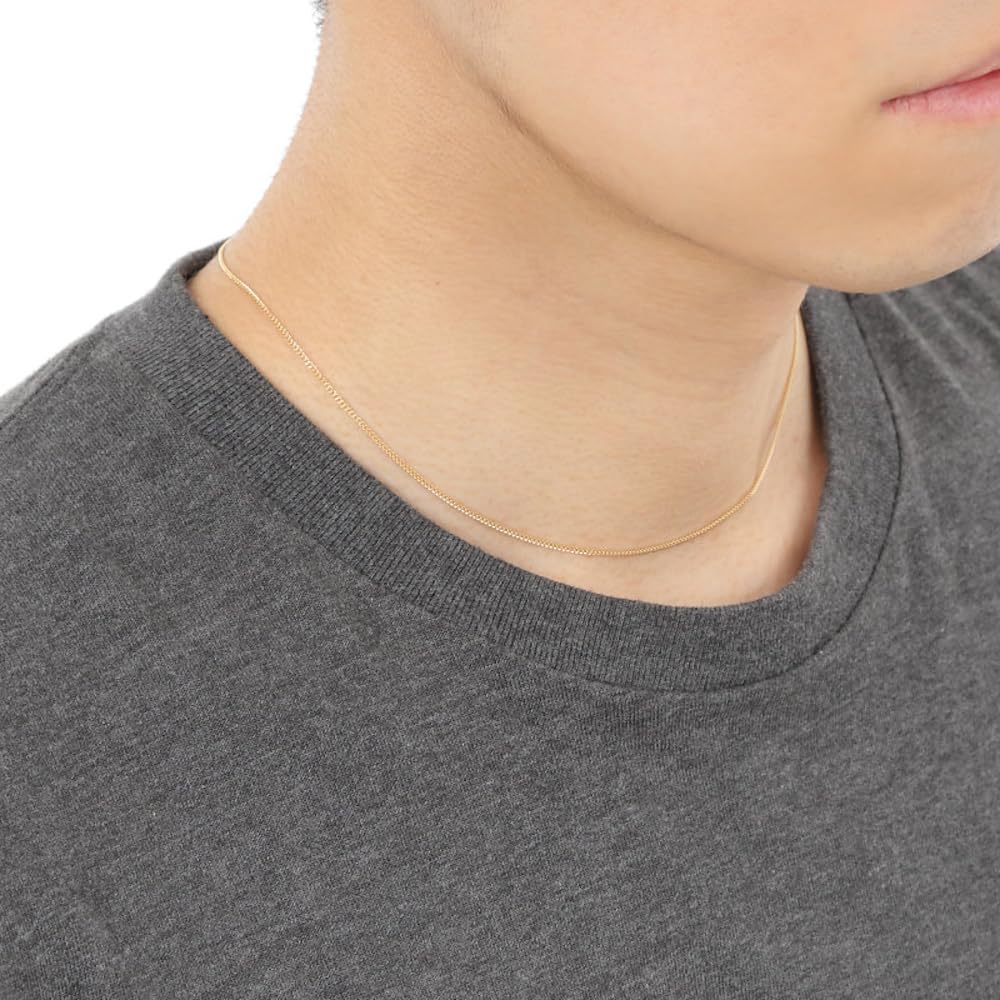Goods 18K Yellow Gold Curb Chain for Men and with Clasp [Happy Shop] Necklace, 40cm, Double-Sided, Thin, 1.2mm Wide, Women,