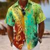 Chemise Colorée pour Homme Notes de Musique Chemise Boutonnée Manches Courtes Vintage Rétro Quotidien Festival de Musique Printemps