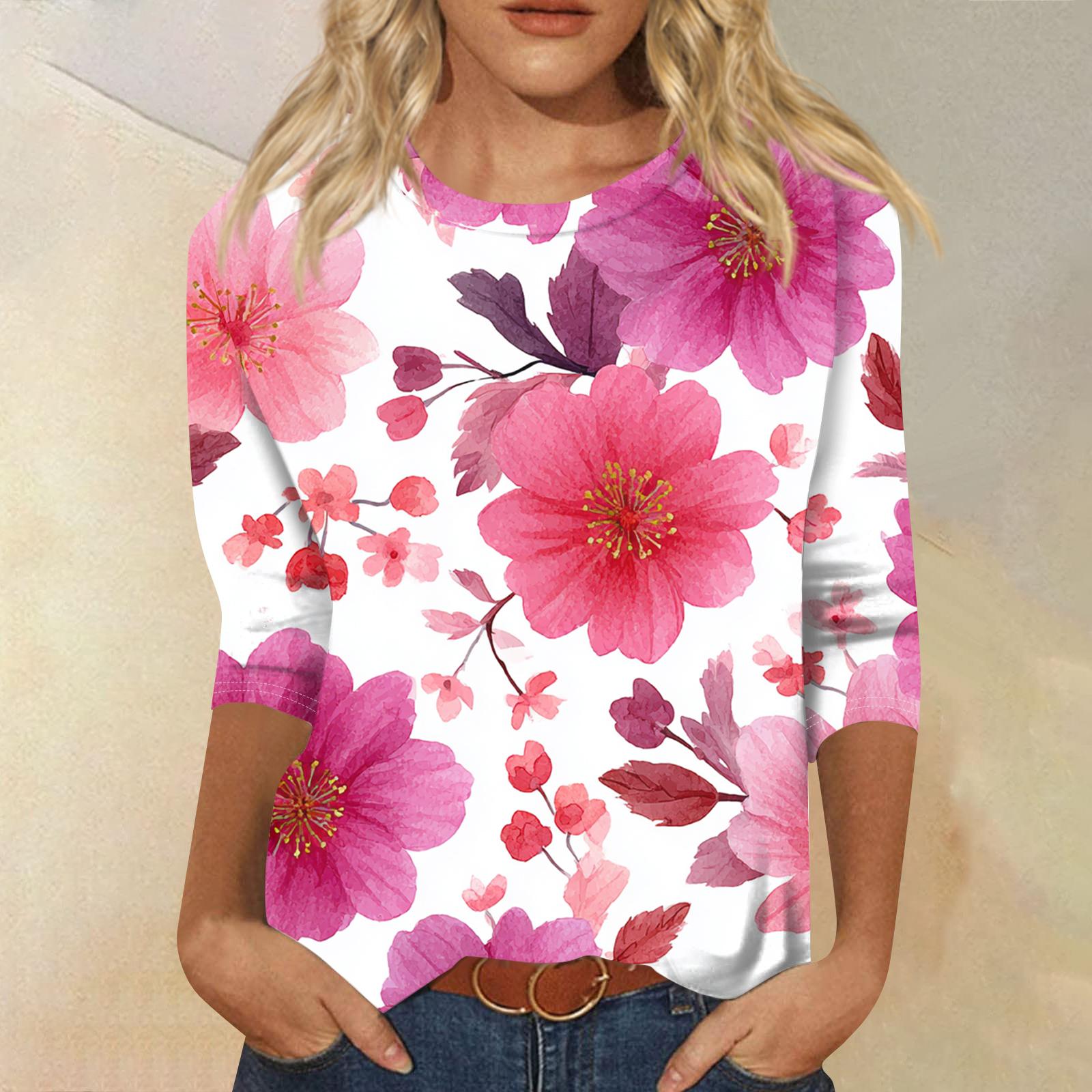 

Женская модная повседневная футболка с круглым вырезом, рукавом три четверти и градиентным принтом XL