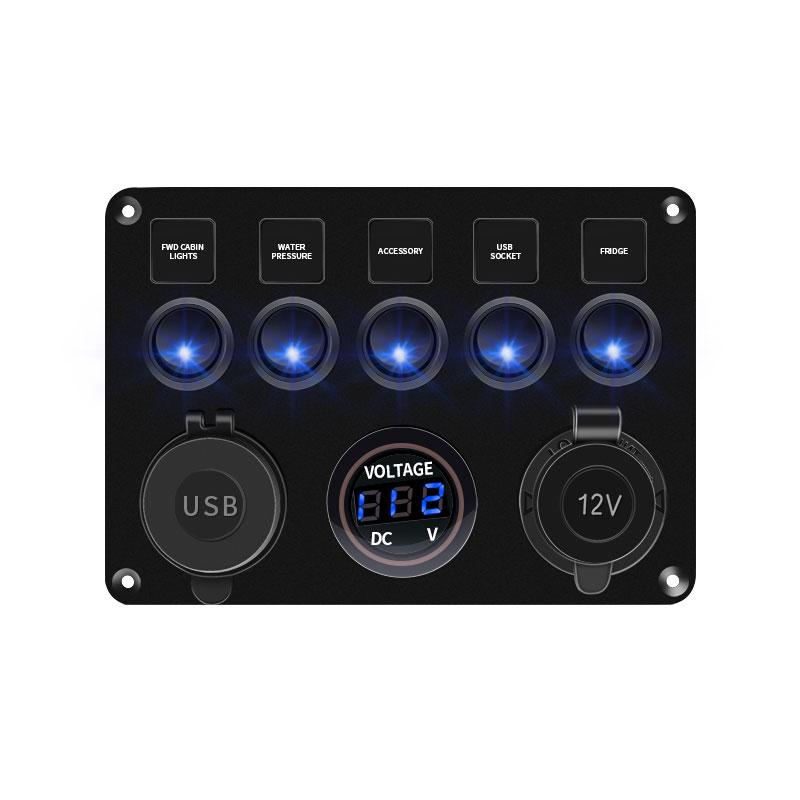 Universal Car Switch Panel 12V Voltmeter Dual USB Accessories For Marine Boat Caravan RV Electric Digital Display Switches