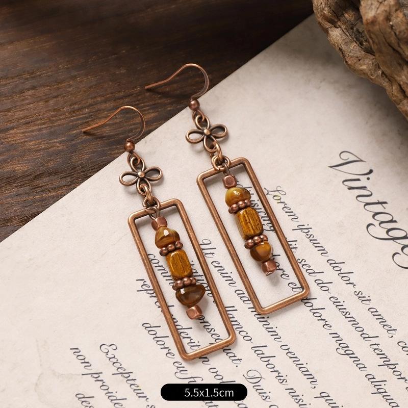 Vintage Ethnic Unique Brown Earrings for Women Bohemian Unusual Geometric Tassel Water Drop Earring Female Jewelry