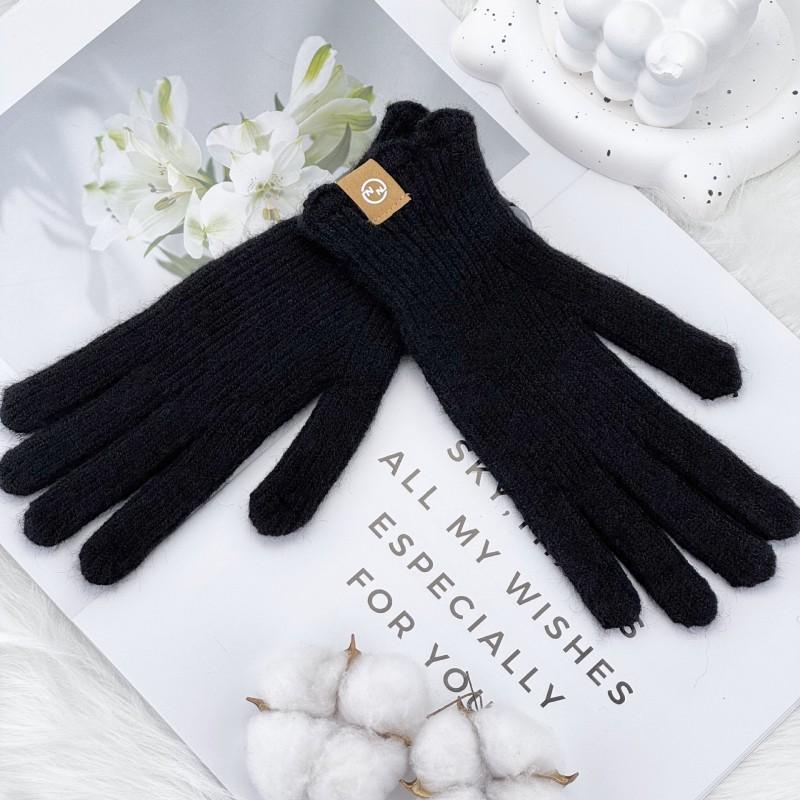 Warm Knitted Fleece-Lined Fingerless Gloves Women Winter Touchscreen Compatible Thick Wool Blend Mittens