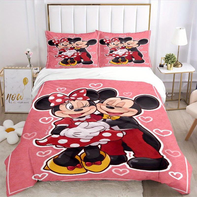 3pcs Pink Minnie Mickey Quilt Cover Set (1 Quilt Cover + 2 Pillowcases Without Pillow Core), High-Definition Printing for Home and Dormitory.S075