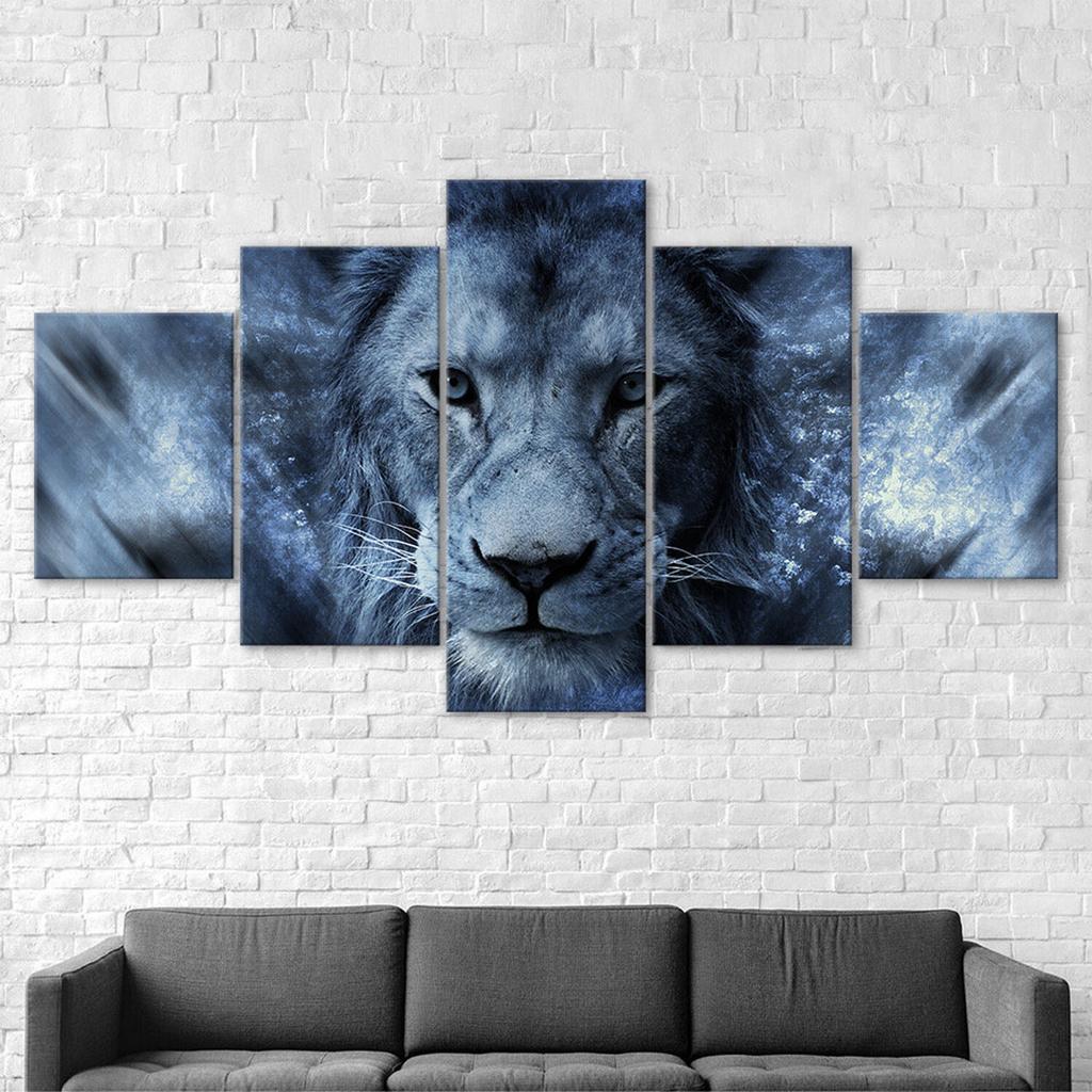 Lion Head Spirit Animal Scene 5 Piece Five Panel Wall Canvas Print Pictures Modern Art Poster Home Decor Gift For Him For Her