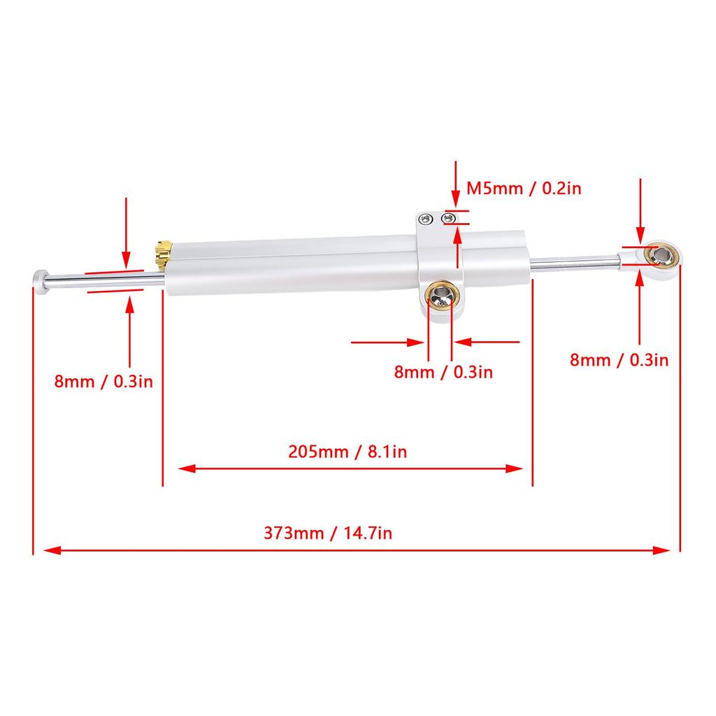 373mm Motorrad-Lenkungsdämpfer, Verstellbar, Universelle Passform, Verbesserte Stabilität, Lenkungsstabilisator für Motorräder